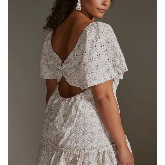 Maeve By Anthropologie Smocked Tunic Mini Dress In Cream & White Sz 1X - Picture 2 of 11